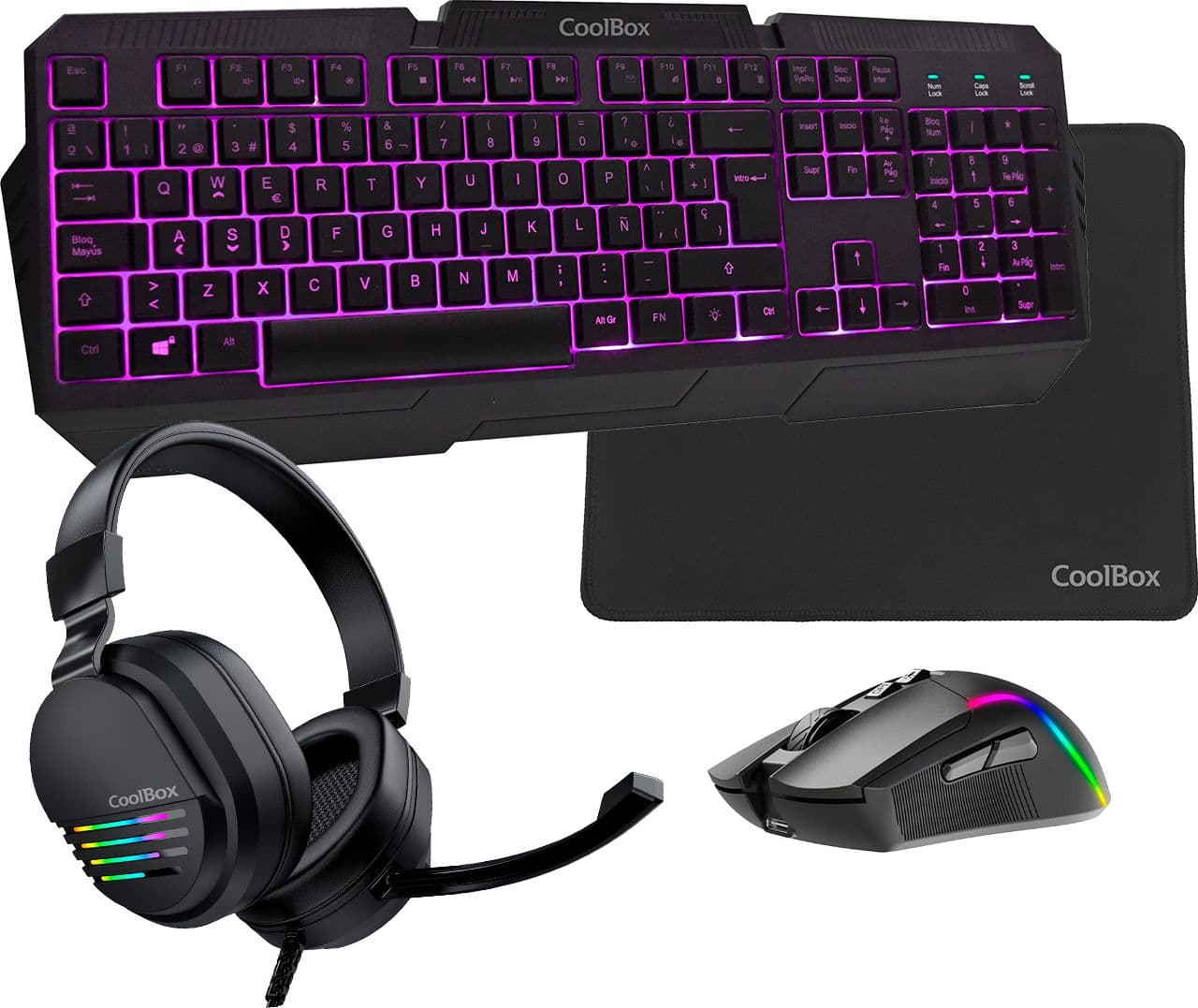 CoolBox GAMING KIT XWING2 TEC+RAT+AUR+ALF | Dimensioni 50.00 × 25.00 × 15.00 cm | Modello DG-KTRAA-15 | Tecnologia di connessione: Cablato | Interfaccia dispositivo: USB | Interruttore a chiave per tastiera: Interruttore a chiave a membrana - 2
