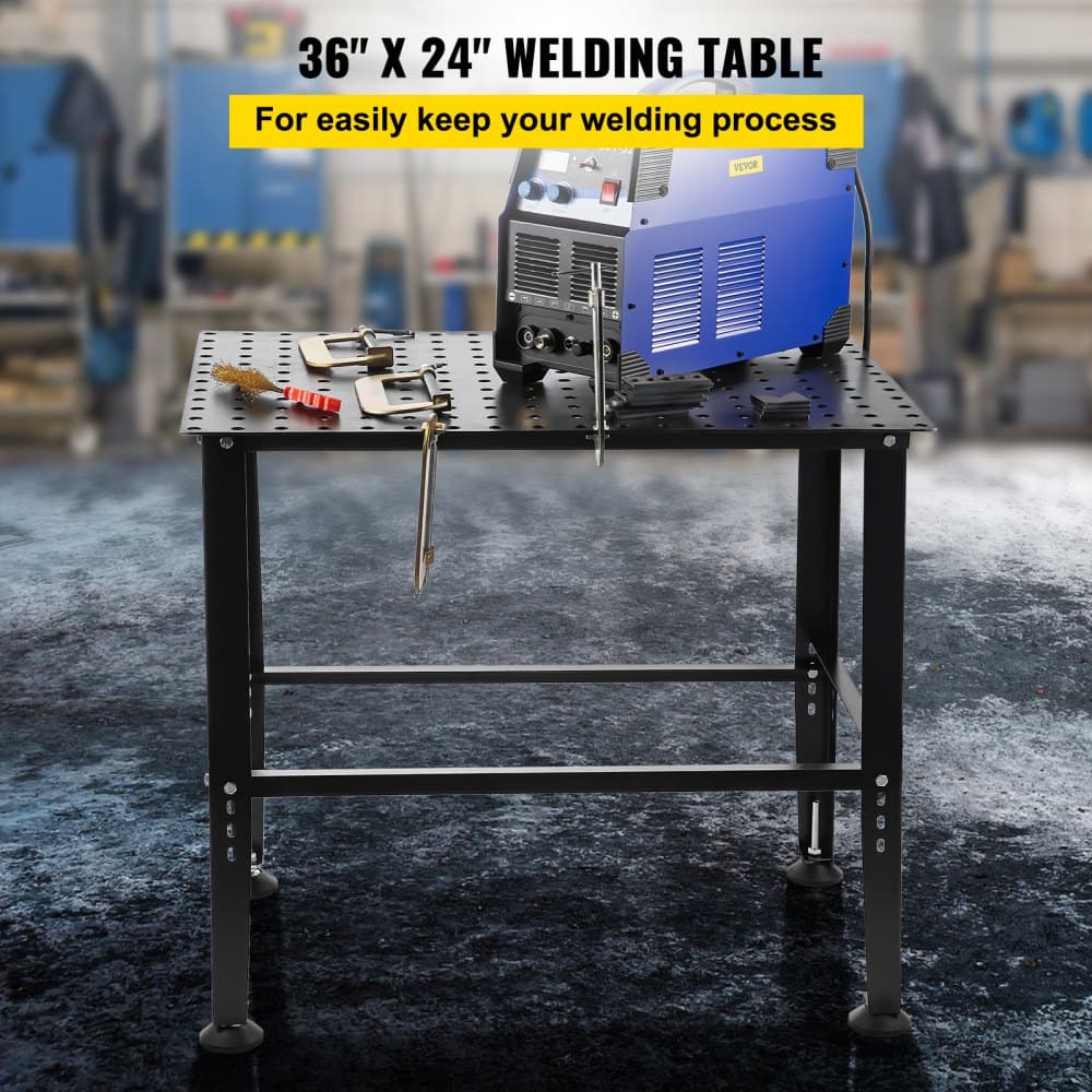 VEVOR Tavolo da Saldatura 914,4 x 609,4 mm Banco da Lavoro per Saldatura, Capacita 362,87 kg Tavolo da Lavoro per Saldatura per Impieghi Gravosi con Fori di Fissaggio da 16 mm e Piedini Antiscivolo | Dimensioni 100.00 × 70.00 × 15.00 cm - 2