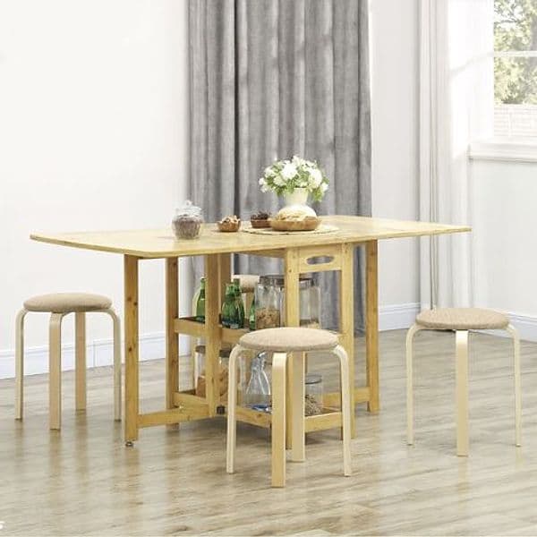HOMCOM 83A-243V00KK Set di 4 Sgabelli Impilabili Rotondi Ø40 × 45 cm, Seduta Imbottita Ø32 cm in Tessuto Effetto Lino Cachi, Gambe in Compensato di Betulla, Piedini in Feltro, Portata 120 kg, Montaggio Rapido - 2