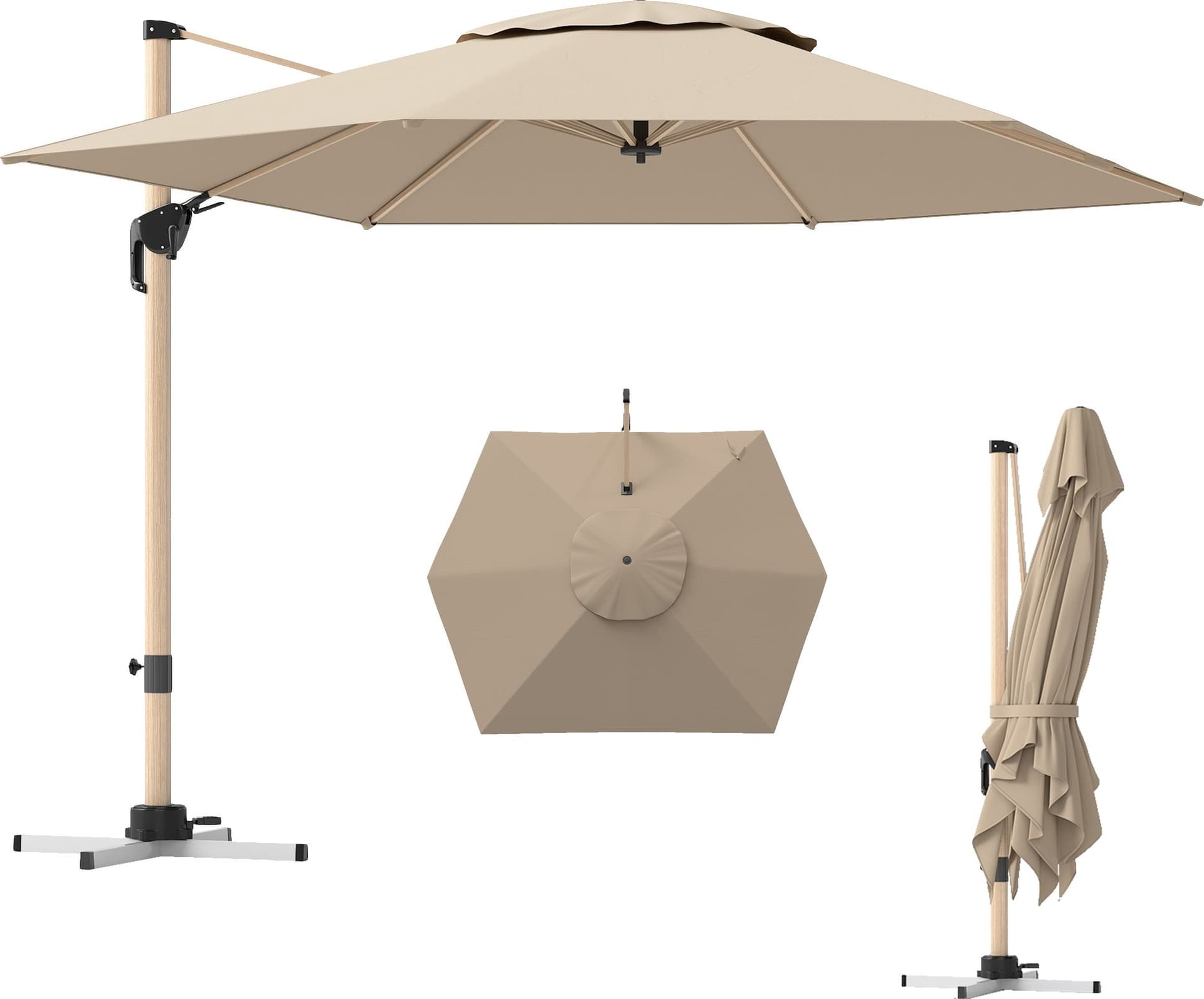 Outsunny Ombrellone da Giardino 2.6x2.4 m con Manovella e Testa Inclinabile, in Alluminio e Poliestere Beige e Nero - 2