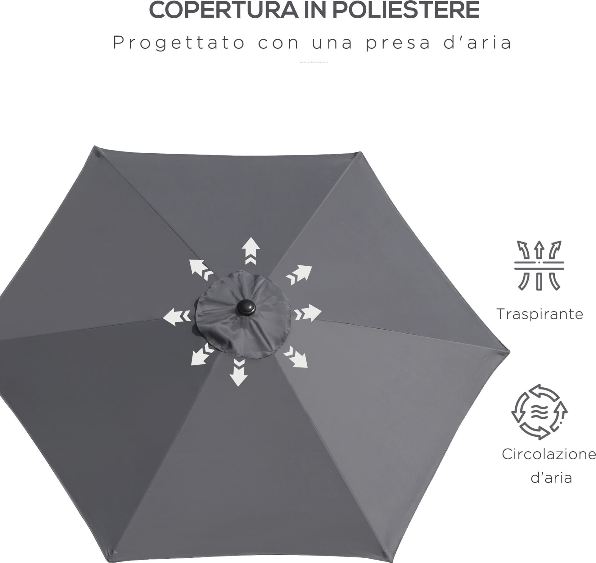 Outsunny Ombrellone da Giardino 2.6x2.4 m con Manovella e Testa Inclinabile, in Alluminio e Poliestere Beige e Nero - 5