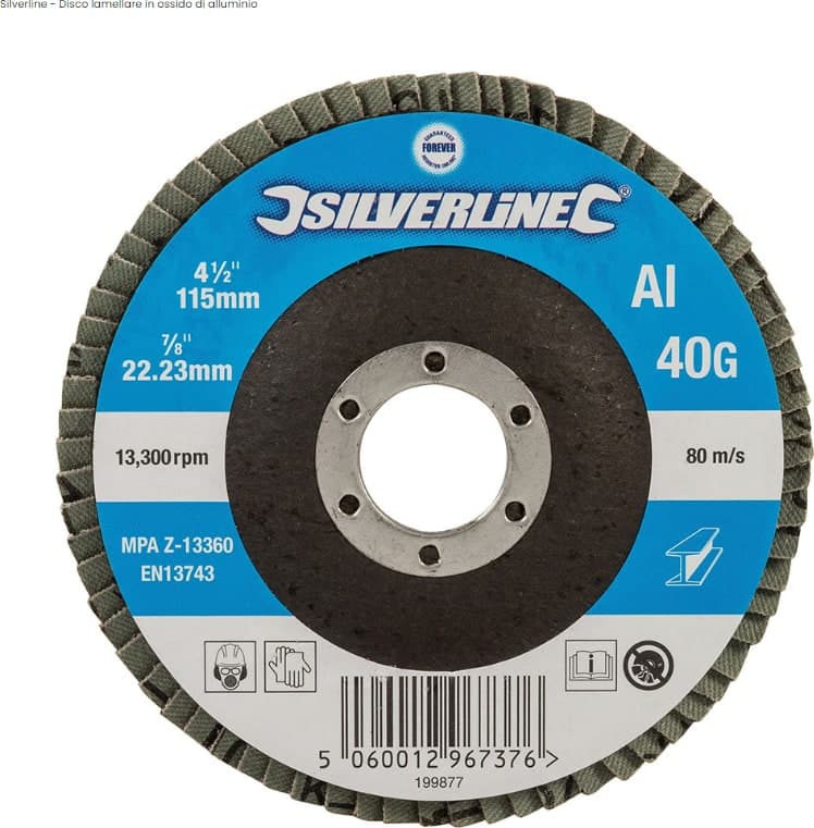 Disco Silverline - lamellare in ossido di alluminio 115 x 22,23 con grana da 40 60 80
