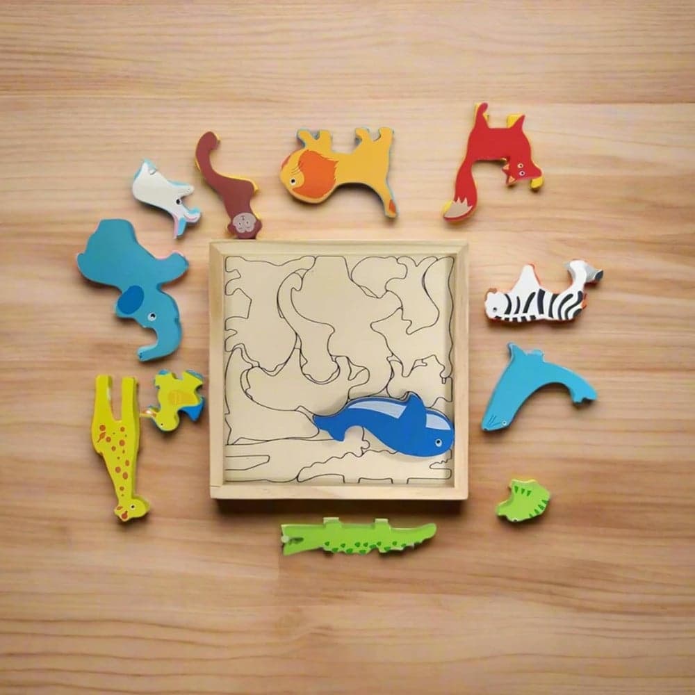PUZZLE 3D A INCASTRO IN LEGNO FORMA ANIMALI PER BAMBINI GIOCO DA TAVOLO EDUCATIVO 07935 - 6