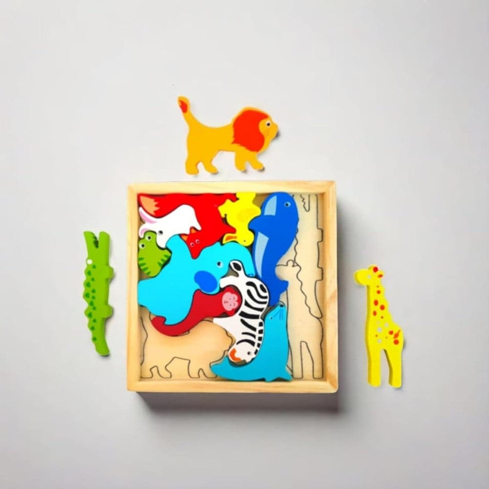 PUZZLE 3D A INCASTRO IN LEGNO FORMA ANIMALI PER BAMBINI GIOCO DA TAVOLO EDUCATIVO 07935 - 8
