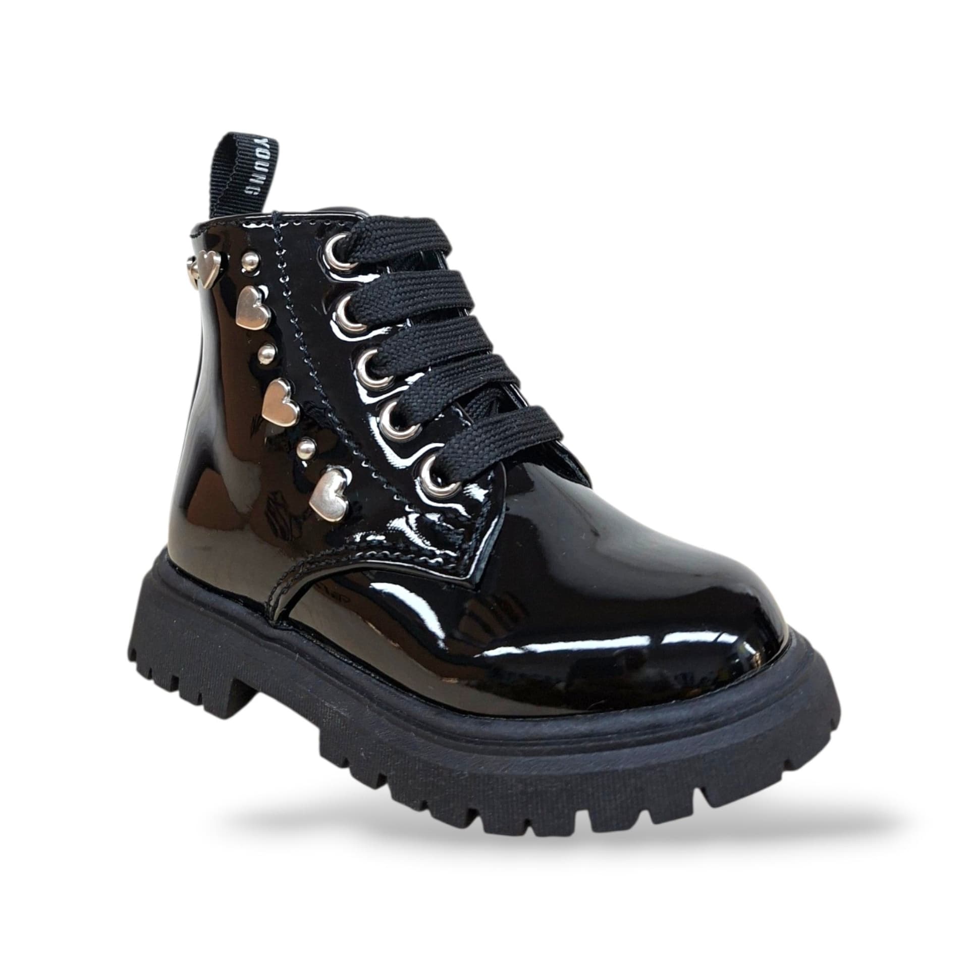 Cult Martin Anfibio Bambine Nero Vernice | Taglia 20-26 | Lacci Zip Laterale Lucido Glamour | Scarpetteria Gica - 2
