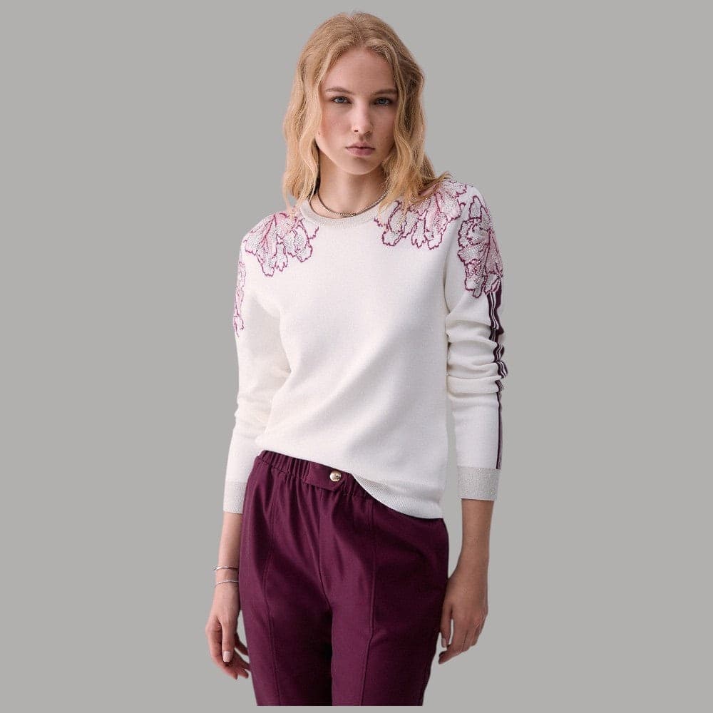 Maglia Liu Jo TF6094MS49I jacquard con dettaglio floreale e righe sulle maniche - 8