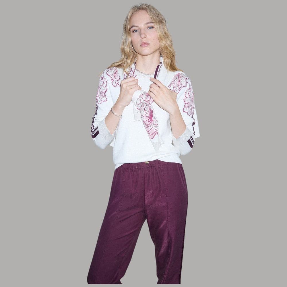 Maglia Liu Jo TF6094MS49I jacquard con dettaglio floreale e righe sulle maniche - 2