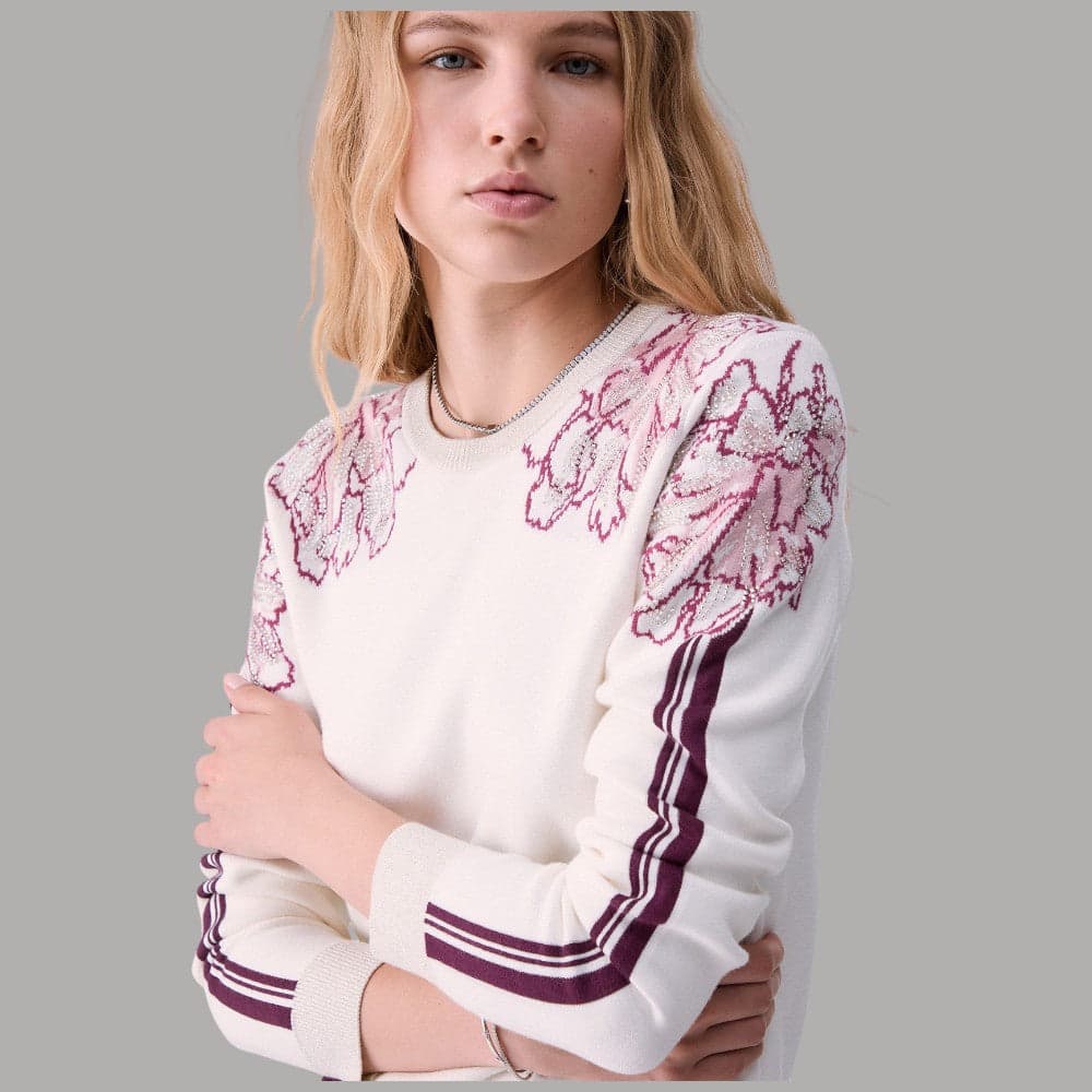 Maglia Liu Jo TF6094MS49I jacquard con dettaglio floreale e righe sulle maniche - 3