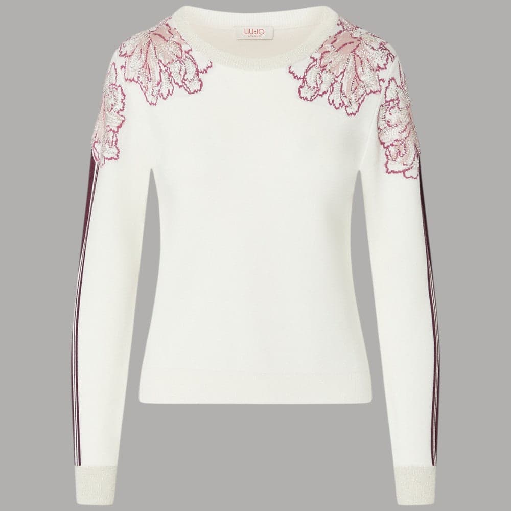 Maglia Liu Jo TF6094MS49I jacquard con dettaglio floreale e righe sulle maniche - 7