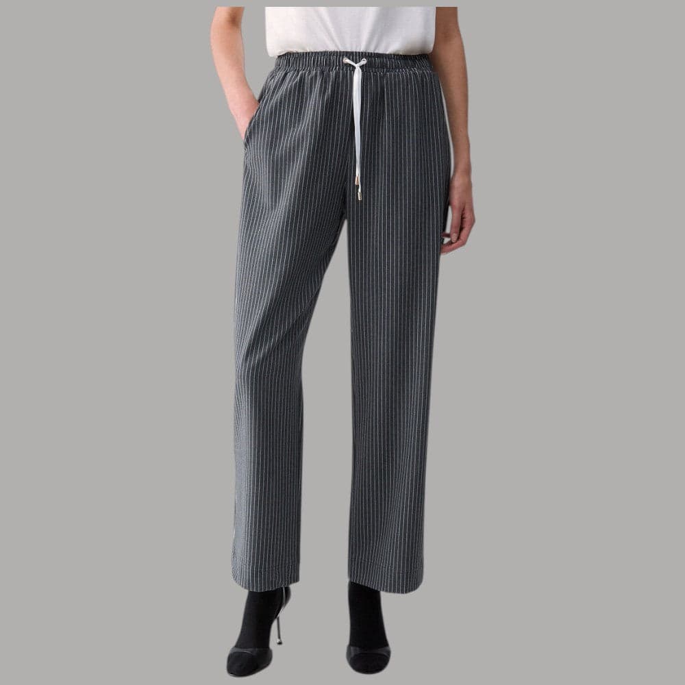 Pantaloni TF Gessati con Cintura Decorata in Pizzo e Coulisse
