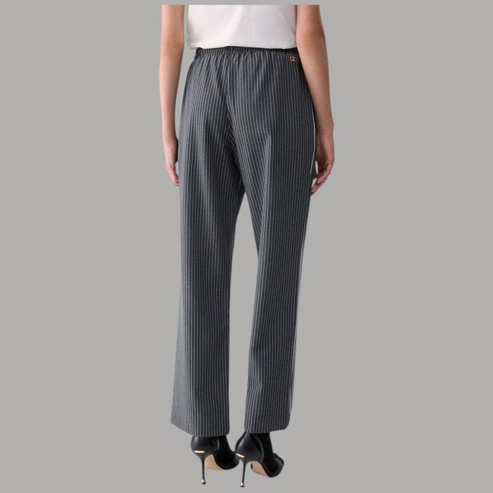 Pantaloni TF Gessati con Cintura Decorata in Pizzo e Coulisse - 2