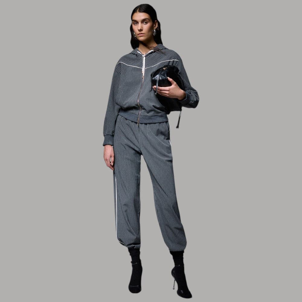 Pantaloni TF Gessati con Cintura Decorata in Pizzo e Coulisse - 3