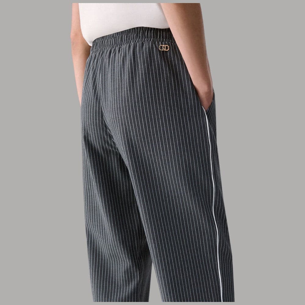 Pantaloni TF Gessati con Cintura Decorata in Pizzo e Coulisse - 5