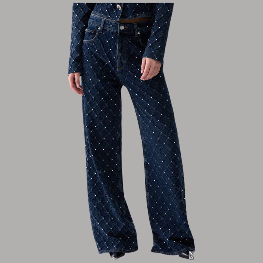 Jeans Liu Jo UF6173D0374 straight con micro-strass matelassé e vita alta - 7