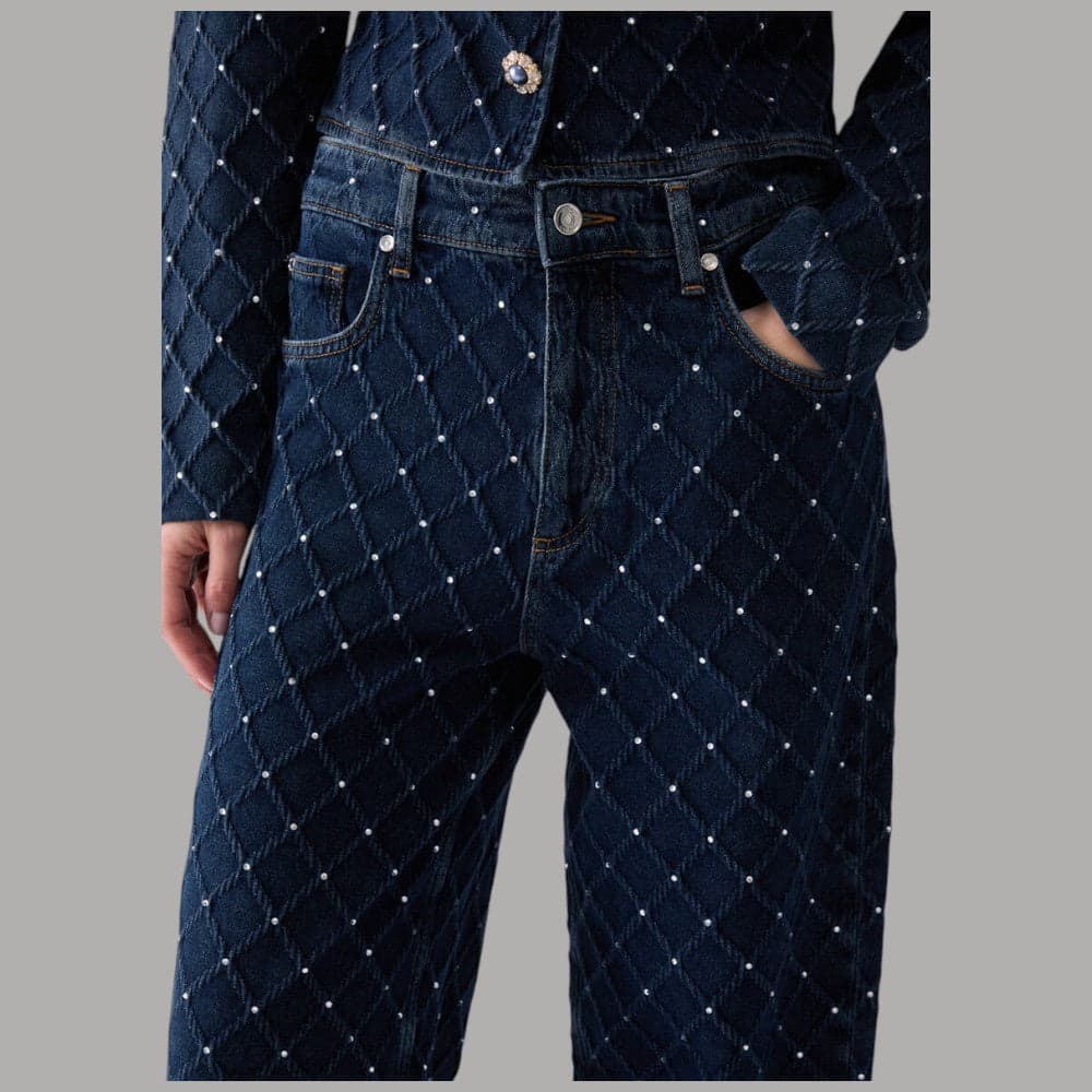 Jeans Liu Jo UF6173D0374 straight con micro-strass matelassé e vita alta - 4