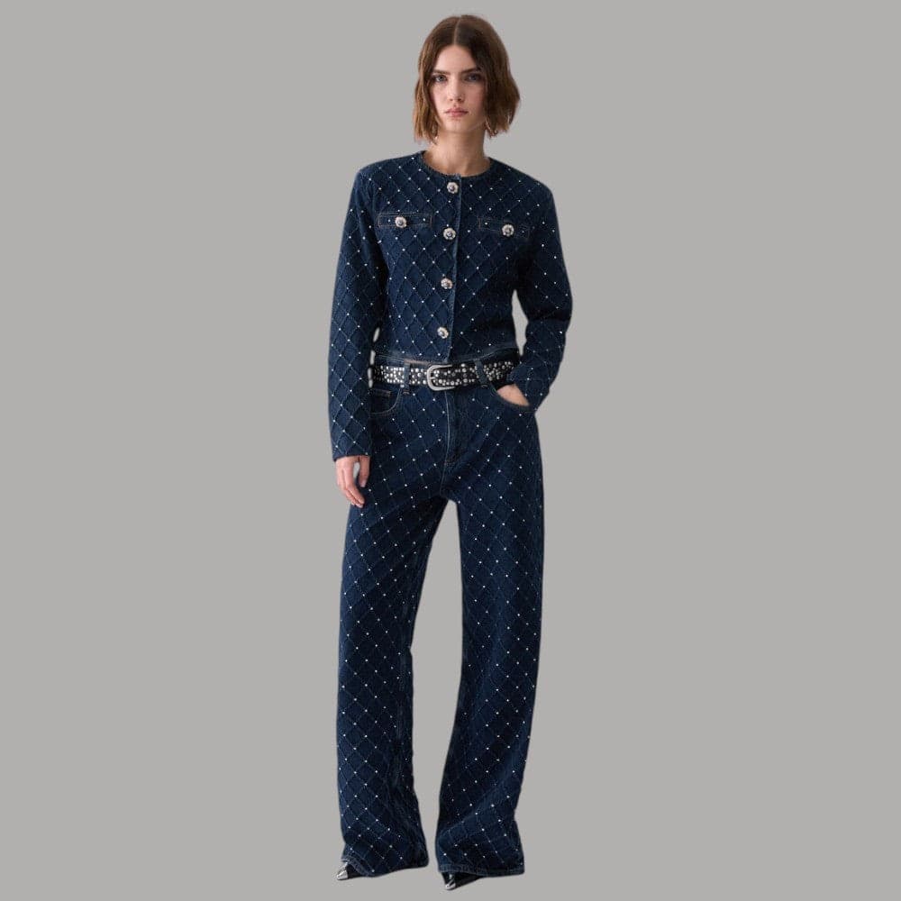 Jeans Liu Jo UF6173D0374 straight con micro-strass matelassé e vita alta - 5