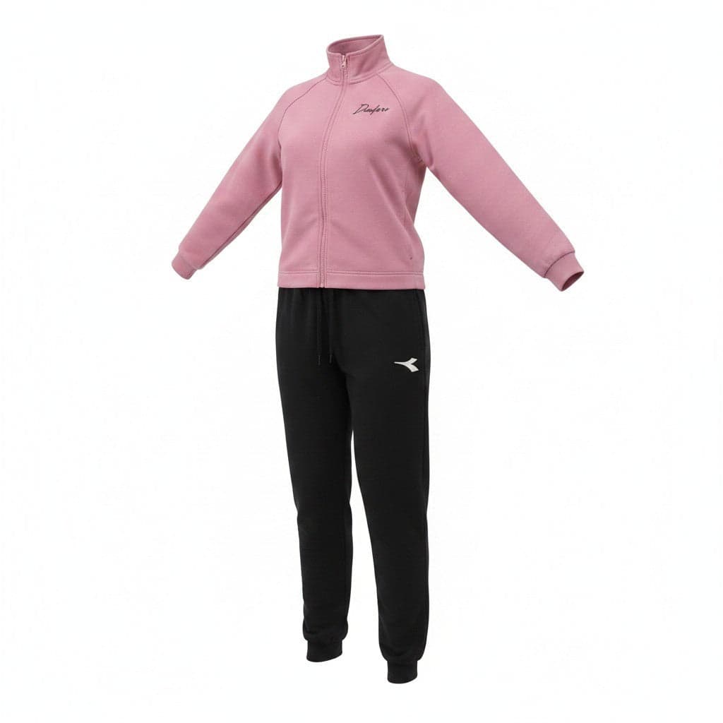Diadora Tuta Bambine Ragazze Fucsia Nero | Felpa Zip + Pantalone Garzato | Taglia 4-13 Anni | Scarpetteria Gica