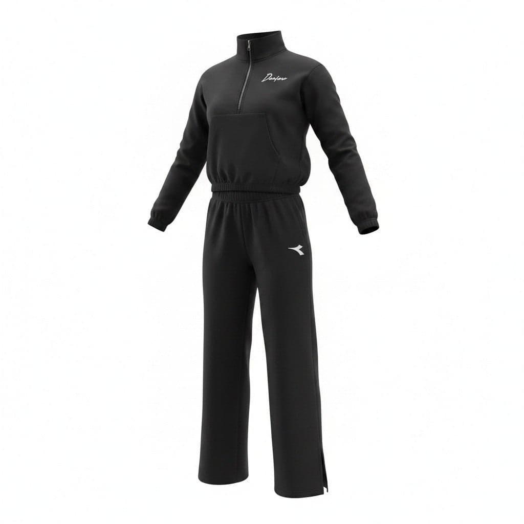 Diadora Tuta Bambine Ragazze Nero | Felpa Zip + Pantalone Zampa | 80% Cotone | Taglia 4-13 Anni | Scarpetteria Gica