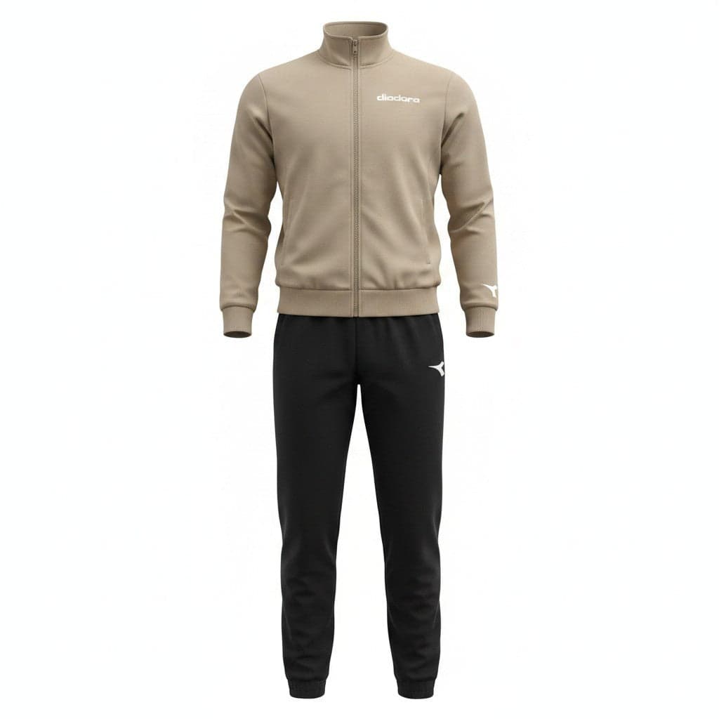 Diadora Tuta Bambini Ragazzi Beige Nero | Felpa Zip + Pantalone Felpato | 80% Cotone | Taglia 4-13 Anni | Scarpetteria Gica