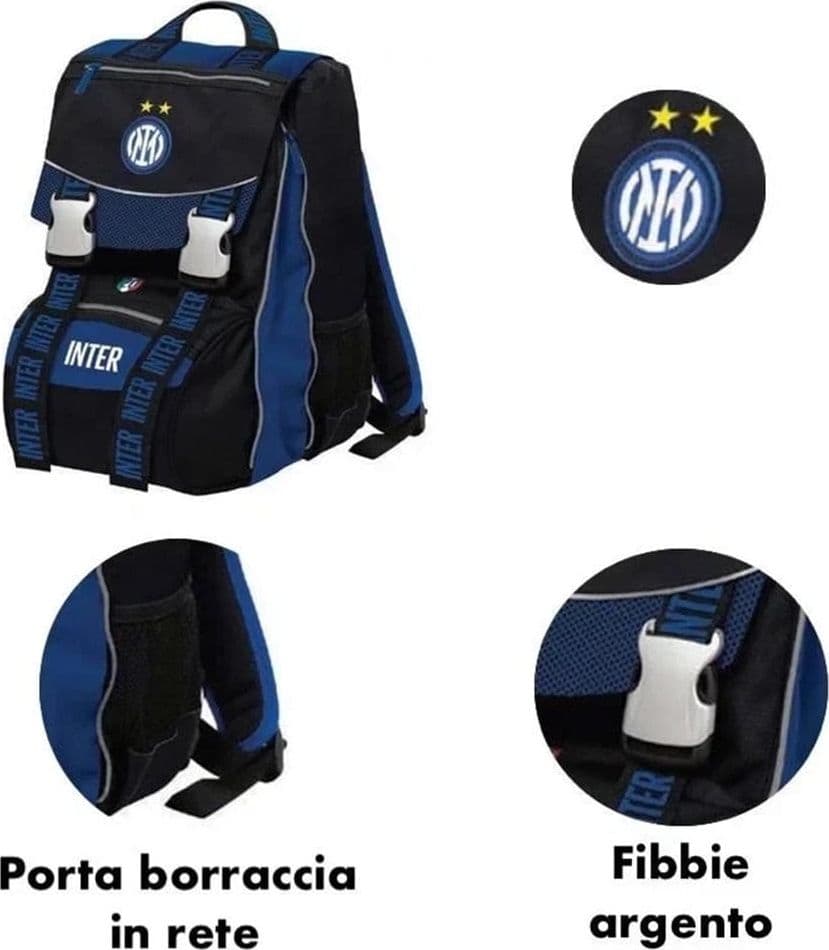 ZAINO SDOPPIABILE BIG INTER SCUOLA CON TASCA FRONTALE LATERALE IN RETE PORTA BORRACCIA - 2