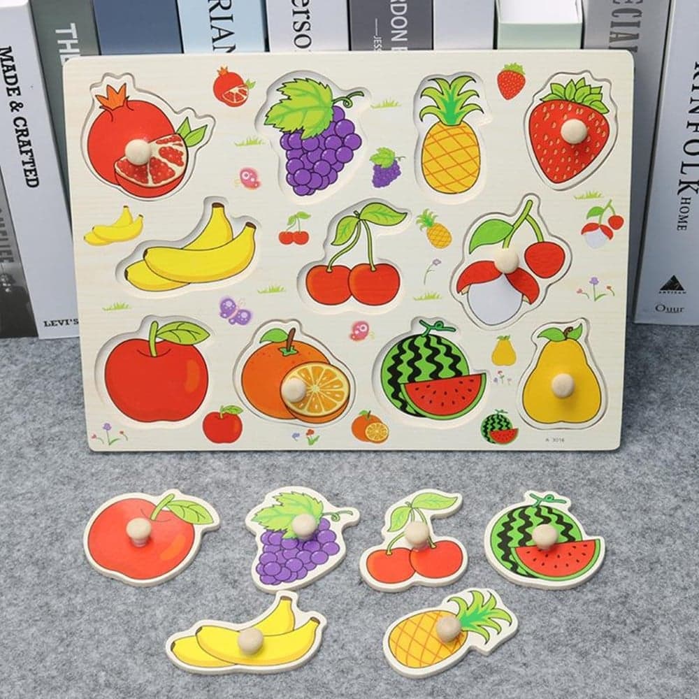 PUZZLE A INCASTRO TEMA FRUTTA GIOCO EDUCATIVO IN LEGNO PER BAMBINI CON POMELLI 52289 - 2