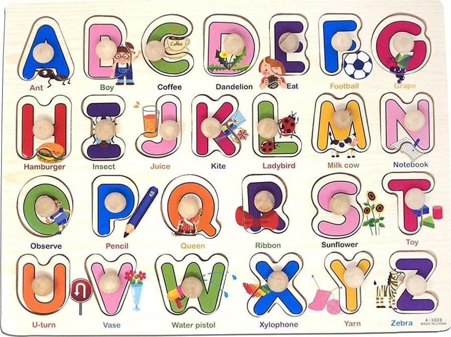 PUZZLE A INCASTRO TEMA LETTERE ALFABETO GIOCO EDUCATIVO IN LEGNO BAMBINI CON POMELLI 52287