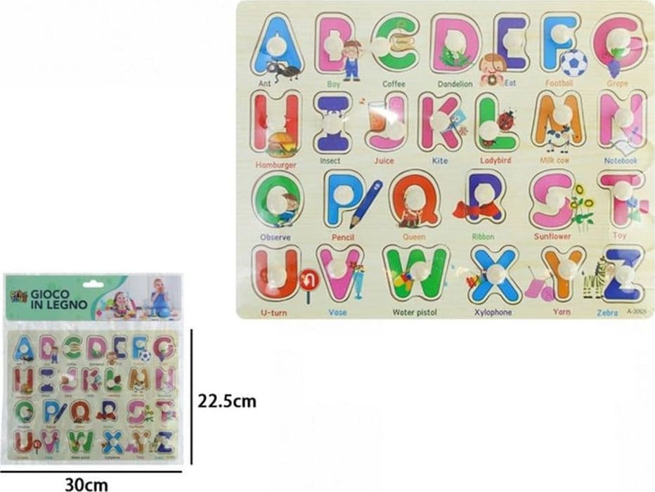 PUZZLE A INCASTRO TEMA LETTERE ALFABETO GIOCO EDUCATIVO IN LEGNO BAMBINI CON POMELLI 52287 - 2
