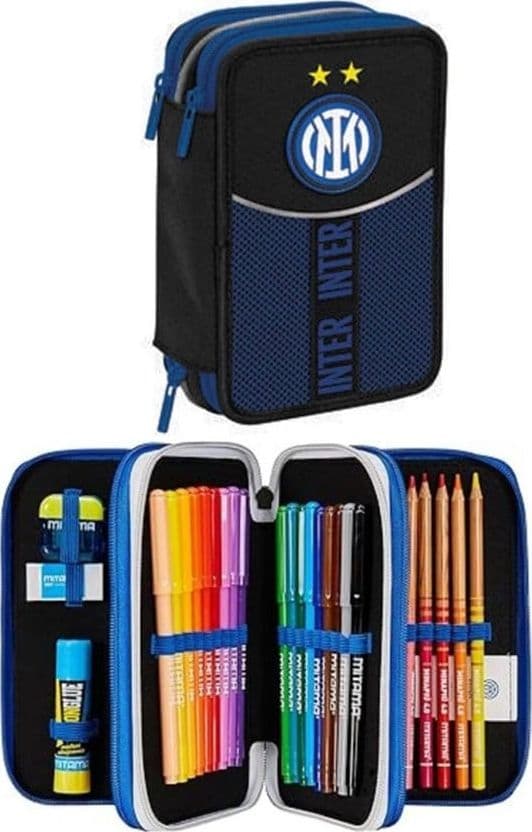 ASTUCCIO SCUOLA TRIPLO SCOMPARTO CON 3 ZIP INTER COMPLETO DI PENNE MATITE COLORI BAMBINO - 2