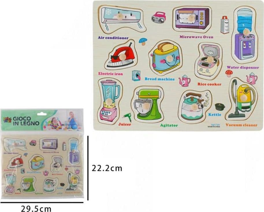 PUZZLE A INCASTRO TEMA ELETTRODOMESTICI GIOCO EDUCATIVO IN LEGNO BAMBINI CON POMELLI 53755 - 2