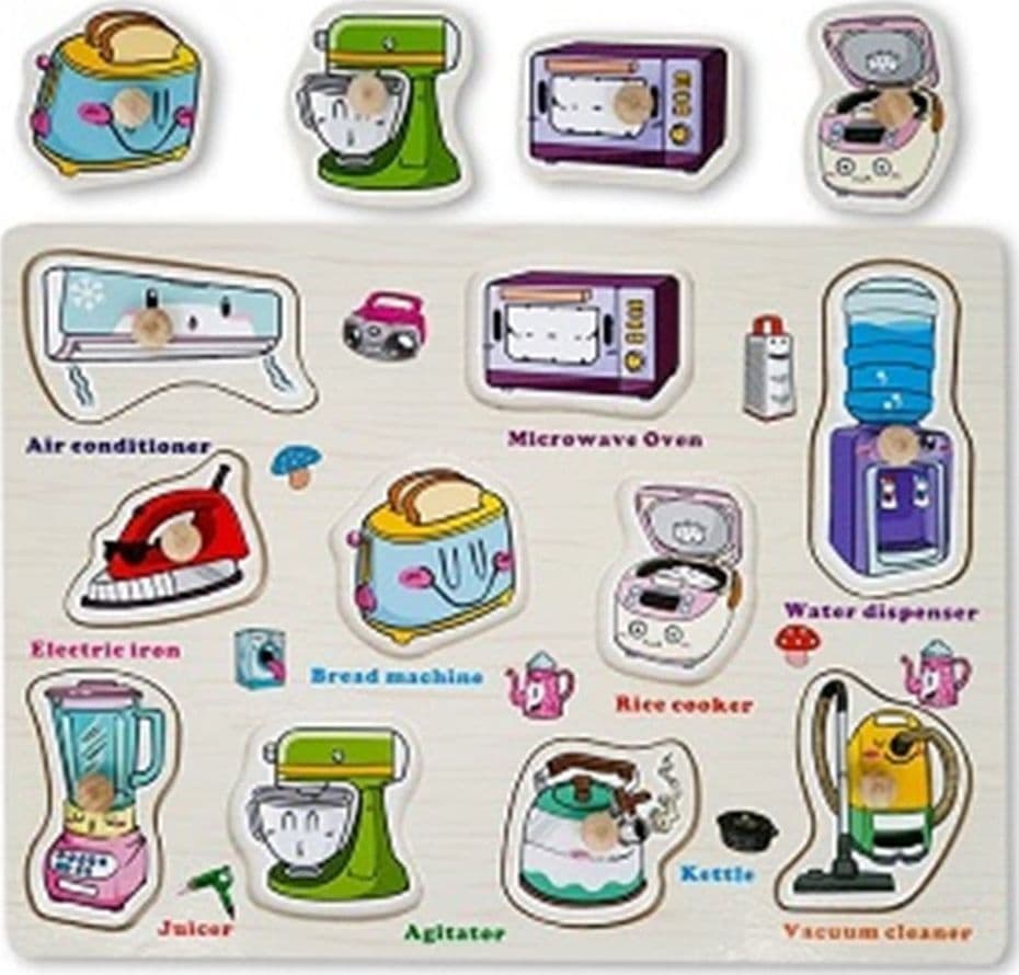 PUZZLE A INCASTRO TEMA ELETTRODOMESTICI GIOCO EDUCATIVO IN LEGNO BAMBINI CON POMELLI 53755 - 3