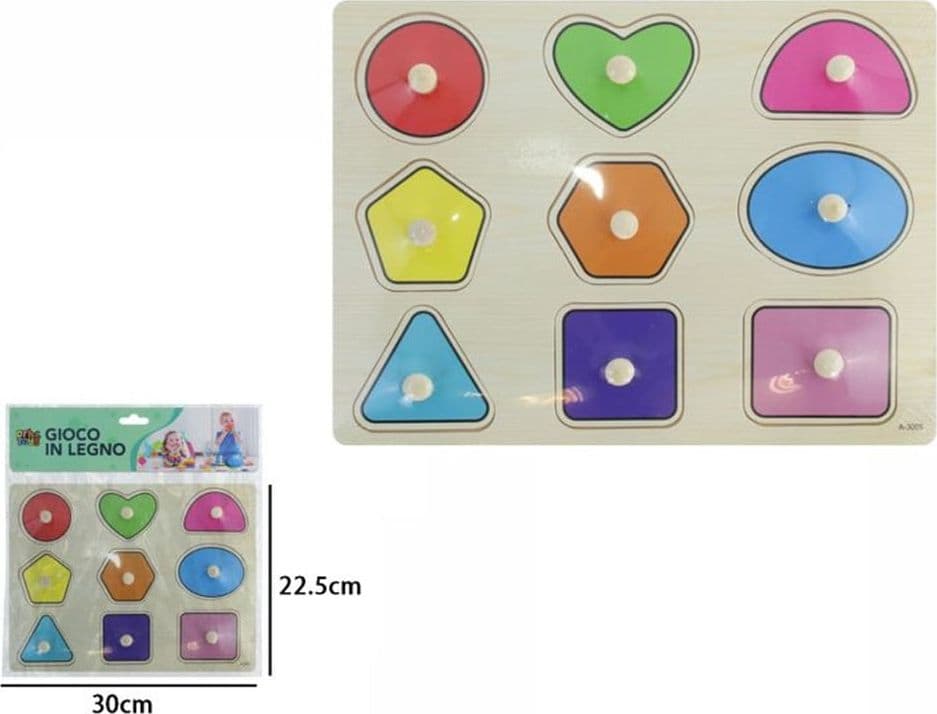 PUZZLE A INCASTRO TEMA GEOMETRICO GIOCO EDUCATIVO IN LEGNO PER BAMBINI CON POMELLI 23326 - 2