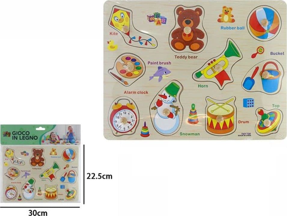 PUZZLE A INCASTRO TEMA OGGETTI GIOCO EDUCATIVO IN LEGNO PER BAMBINI CON POMELLI 53754 - 2