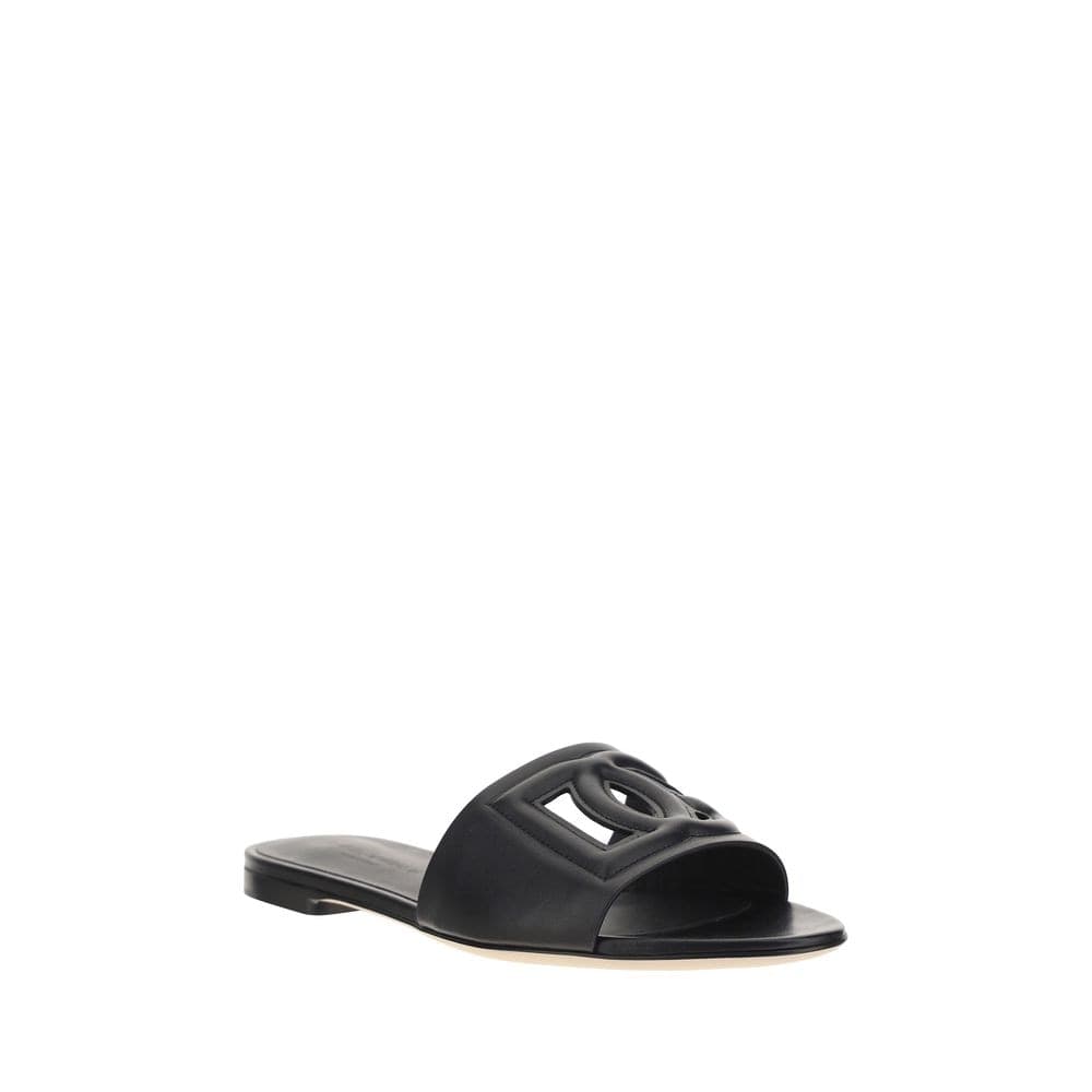Dolce & Gabbana Black Calf Leather Bos Taurus Flat Sandals - 2