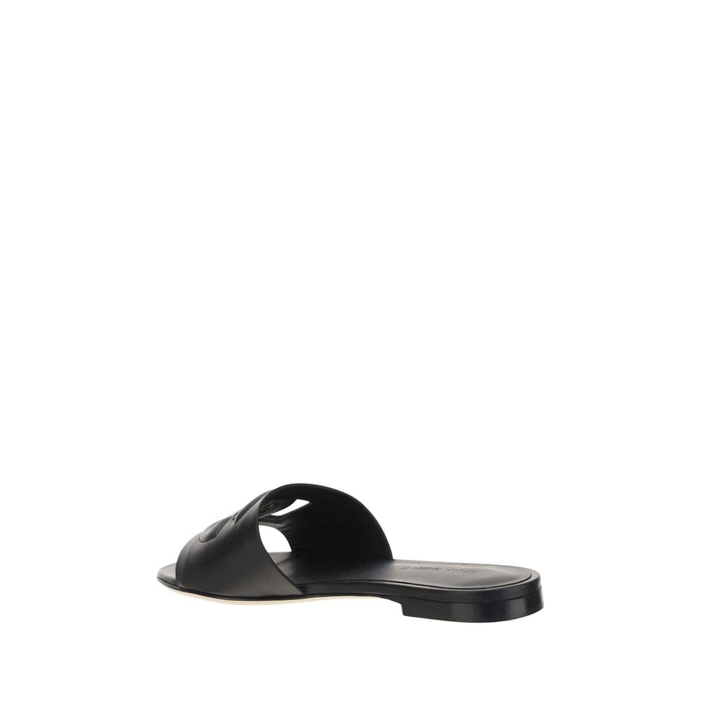 Dolce & Gabbana Black Calf Leather Bos Taurus Flat Sandals - 3