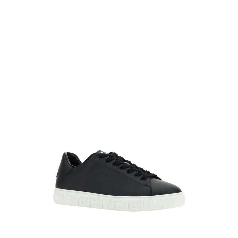 Versace Black Calf Leather Bos Taurus Low Top Sneakers - 2