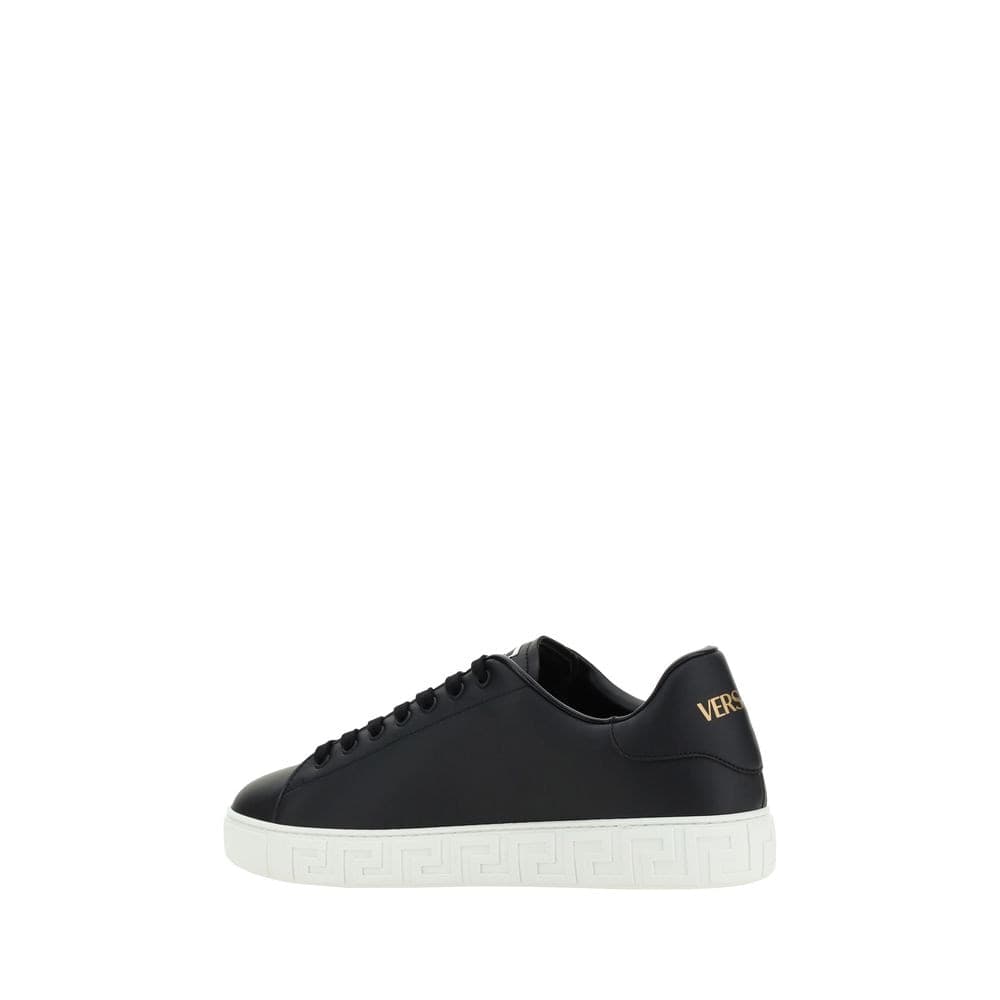 Versace Black Calf Leather Bos Taurus Low Top Sneakers - 3