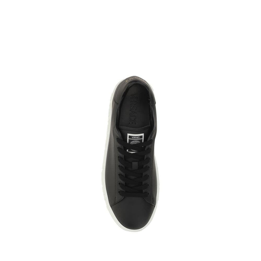 Versace Black Calf Leather Bos Taurus Low Top Sneakers - 4