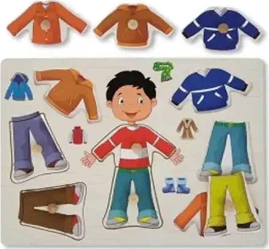 PUZZLE A INCASTRO TEMA BAMBINO CON VESTITI GIOCO EDUCATIVO LEGNO BAMBINI CON POMELLI 53758A - 2