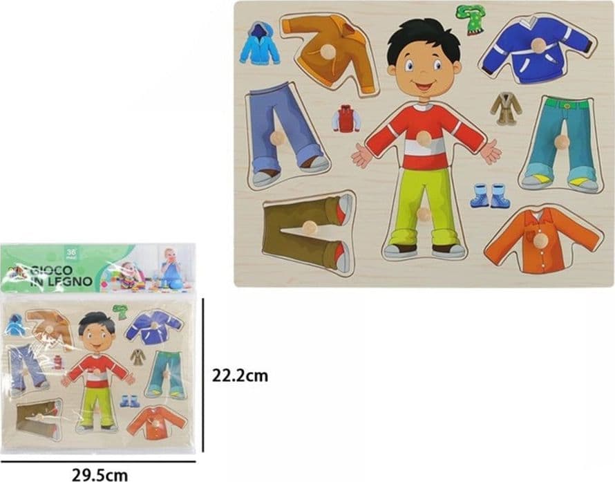PUZZLE A INCASTRO TEMA BAMBINO CON VESTITI GIOCO EDUCATIVO LEGNO BAMBINI CON POMELLI 53758A - 3