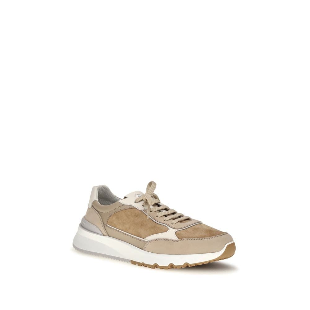 Brunello Cucinelli Beige Calf Leather Bos Taurus Low Top Sneakers - 2