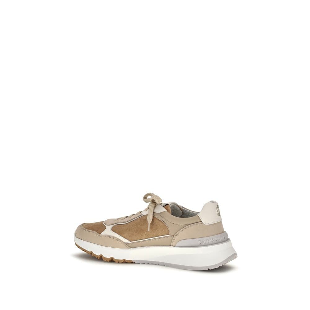 Brunello Cucinelli Beige Calf Leather Bos Taurus Low Top Sneakers - 3