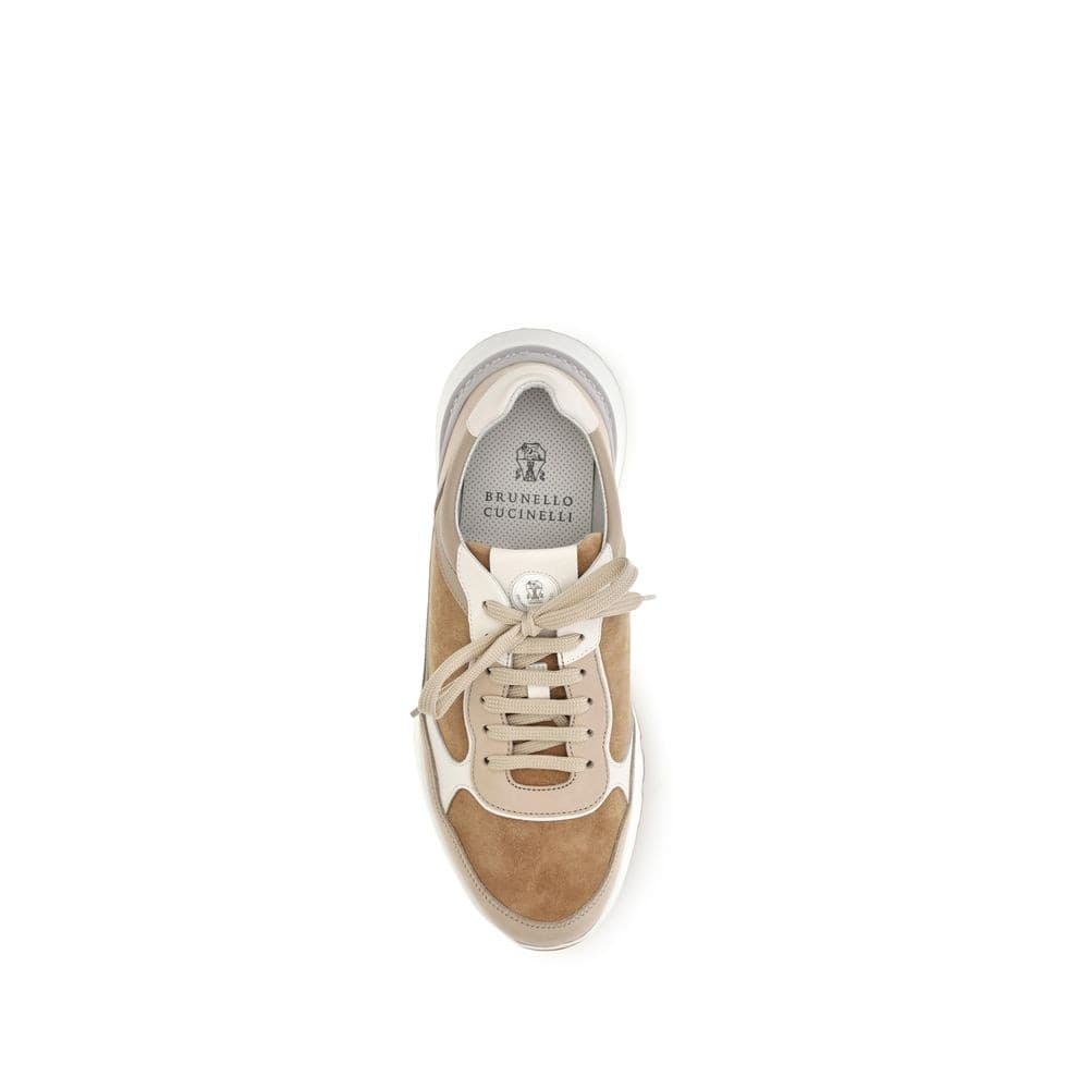 Brunello Cucinelli Beige Calf Leather Bos Taurus Low Top Sneakers - 4
