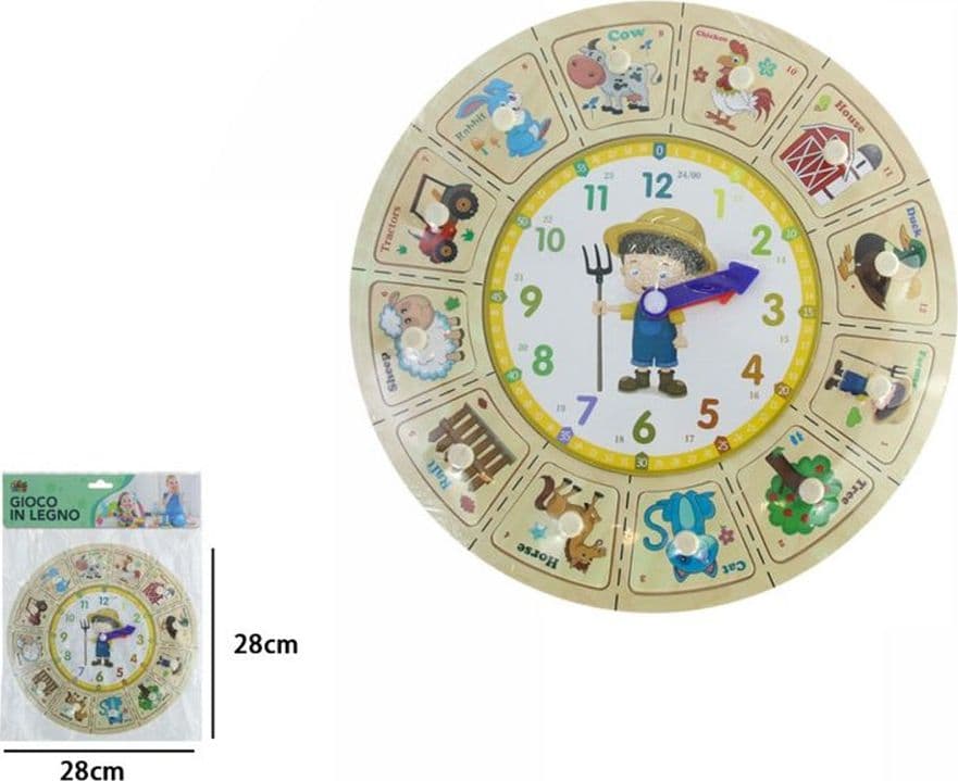 OROLOGIO PUZZLE IN LEGNO EDUCATIVO GIOCO CON TESSERE A INCASTRO FATTORIA CON POMELLI 53767 - 2
