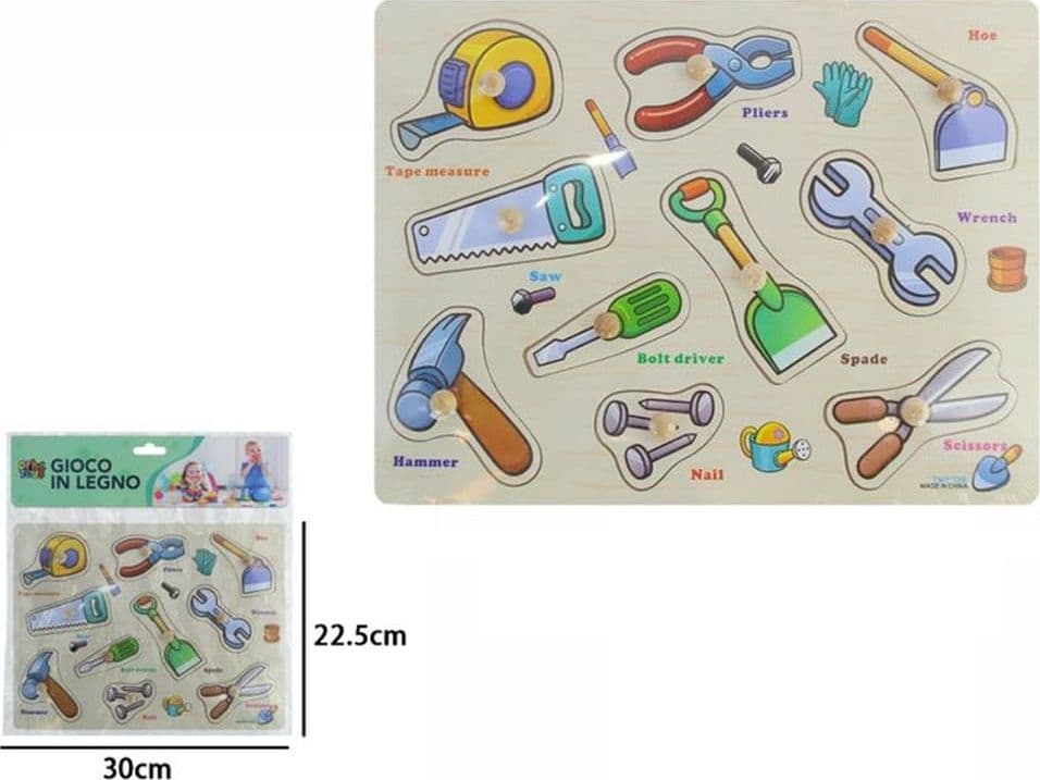 PUZZLE A INCASTRO TEMA ATTREZZI LAVORO GIOCO EDUCATIVO IN LEGNO BAMBINI CON POMELLI 53756 - 2