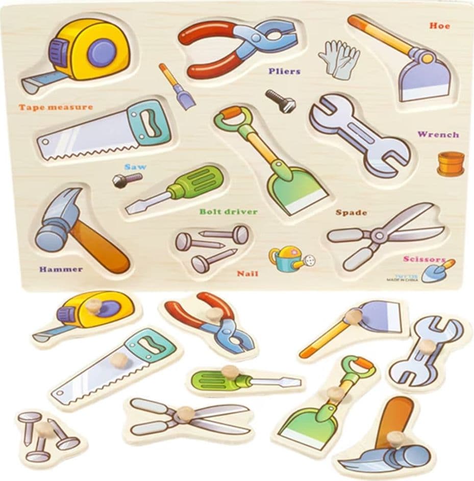 PUZZLE A INCASTRO TEMA ATTREZZI LAVORO GIOCO EDUCATIVO IN LEGNO BAMBINI CON POMELLI 53756 - 3