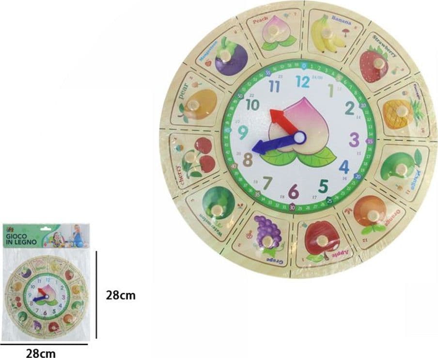 OROLOGIO PUZZLE IN LEGNO EDUCATIVO GIOCO CON TESSERE A INCASTRO FRUTTA CON POMELLI 53764 - 2