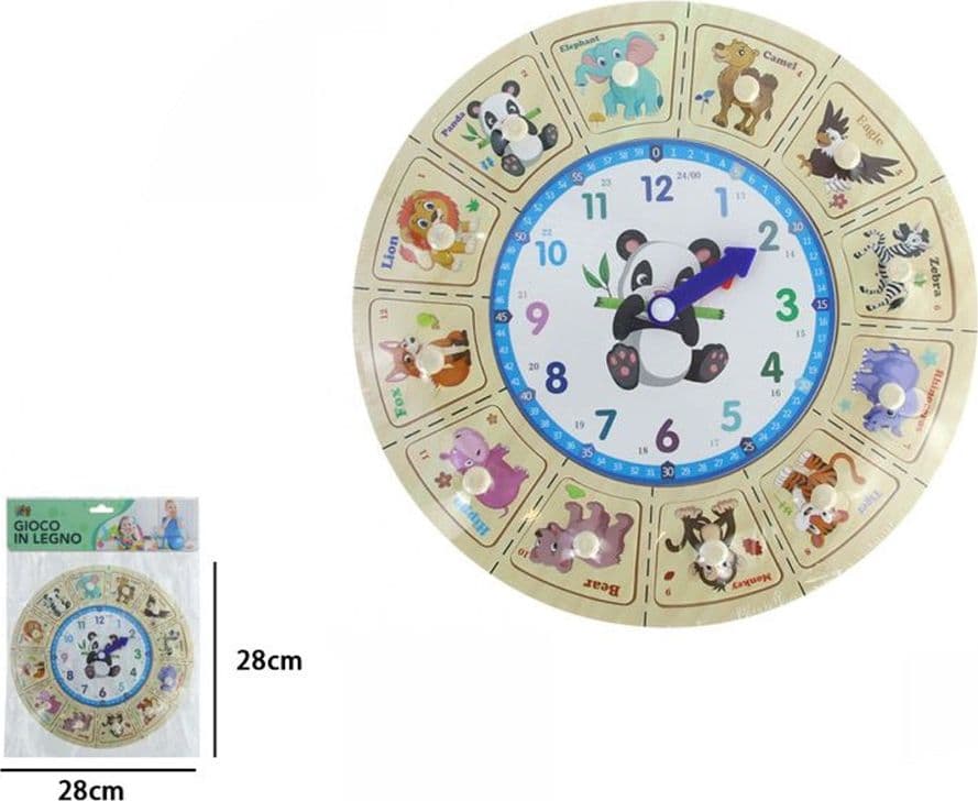 OROLOGIO PUZZLE IN LEGNO EDUCATIVO GIOCO CON TESSERE A INCASTRO ANIMALI CON POMELLI 53768 - 2