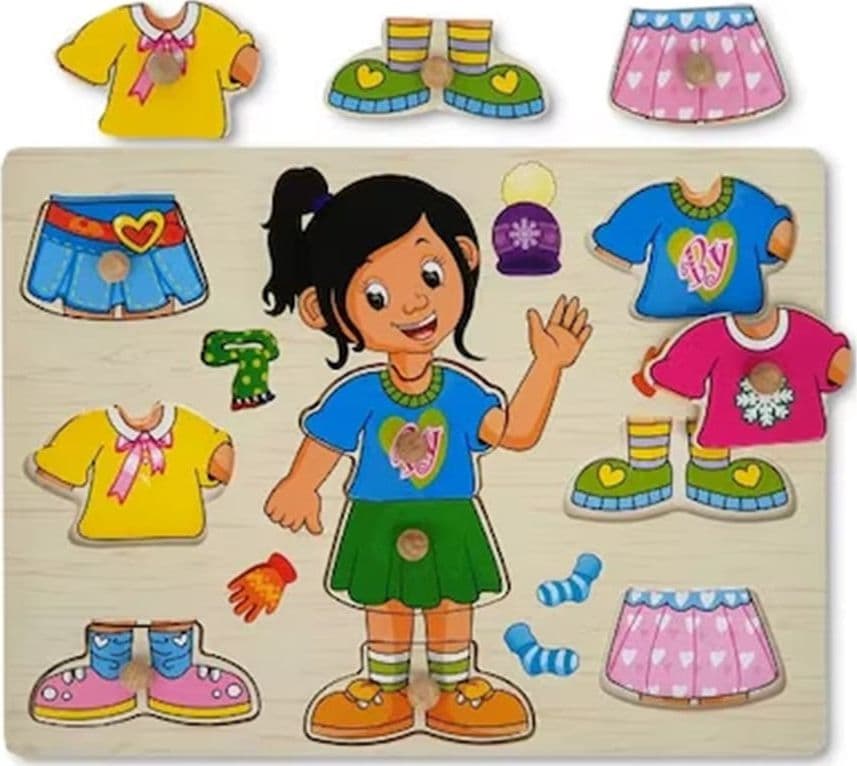 PUZZLE A INCASTRO TEMA BAMBINA CON ABITI GIOCO EDUCATIVO LEGNO BAMBINI CON POMELLI 53757A - 2