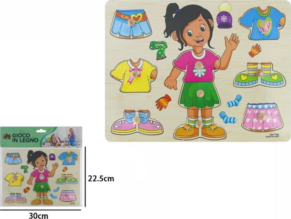 PUZZLE A INCASTRO TEMA BAMBINA CON ABITI GIOCO EDUCATIVO LEGNO BAMBINI CON POMELLI 53757A - 3