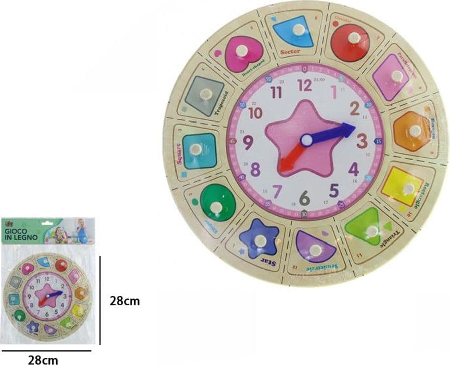 OROLOGIO PUZZLE IN LEGNO EDUCATIVO GIOCO CON TESSERE A INCASTRO A FORME CON POMELLI 53763 - 2